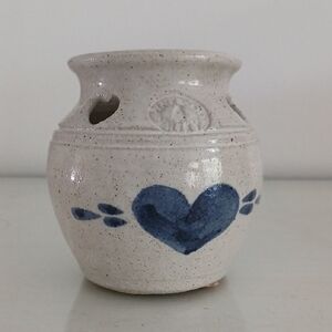 Pinewood Valley Studio Salt Glaze Pottery  Cutout Hearts Vase Votive Holder 4.5"